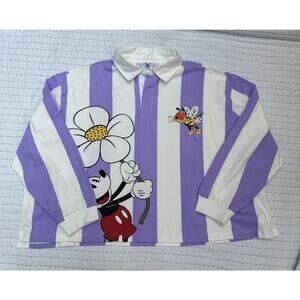 Disney Parks Mickey Garden Collection Rugby Collared Polo Shirt 2X Striped Crop